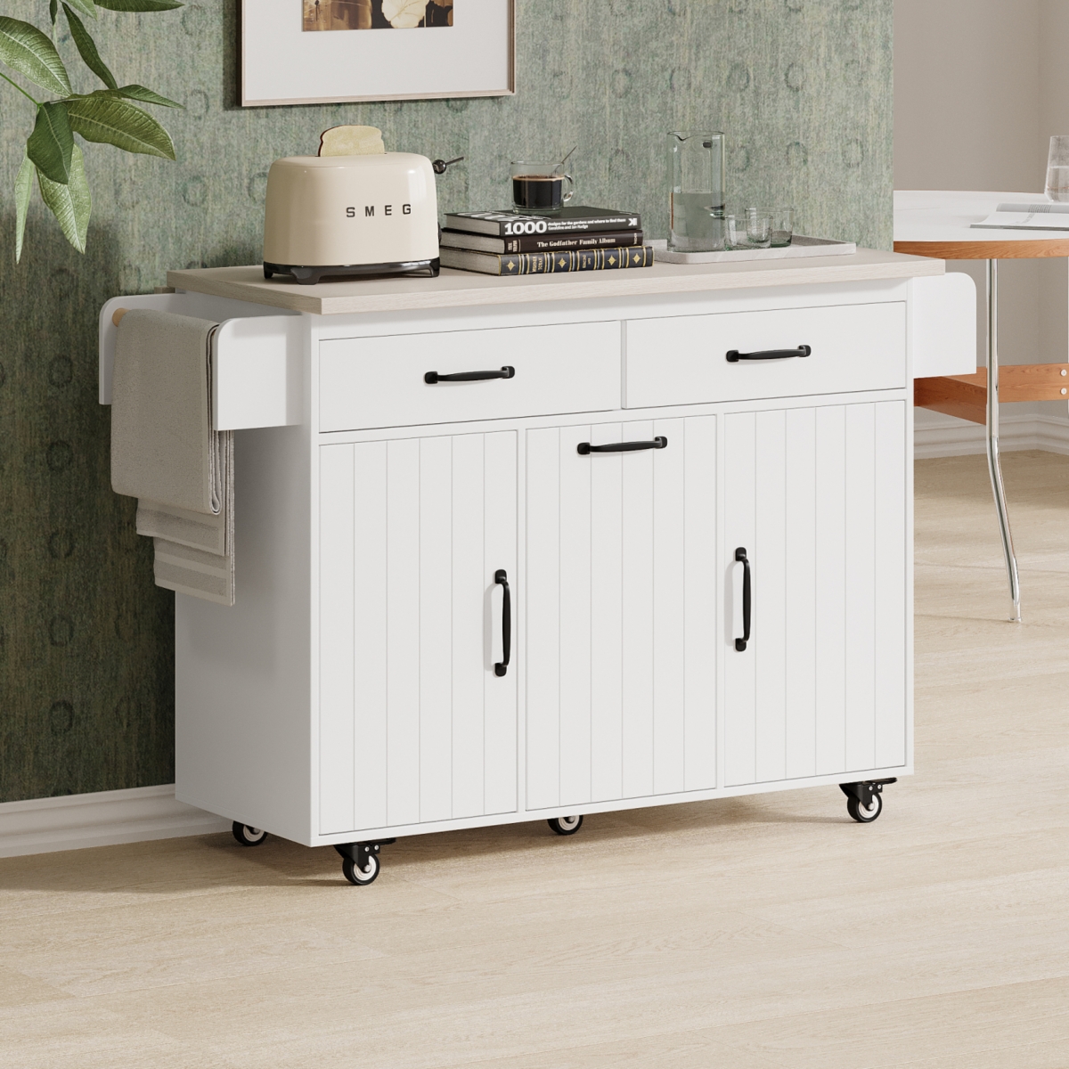 Streamdale Multipurpose Kitchen Island with Tilt-Out Trash Can