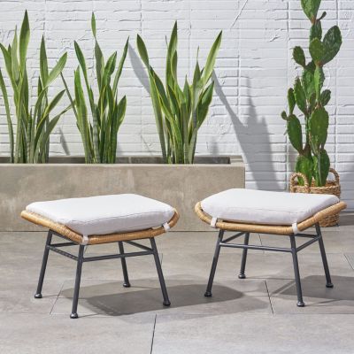 Streamdale Modern Rattan Ottoman With Water-Resistant Cushions