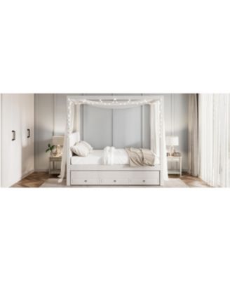 Streamdale Full Size Upholstered Canopy Bed with Trundle and Drawers