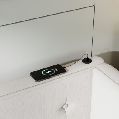 Streamdale Upholstered Full Bed with USB Ports and LED Belt, Beige