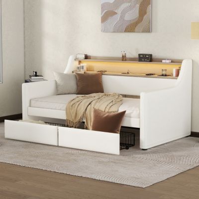 Streamdale Twin Daybed with Drawers, Charging Station, LED Lights, and Storage