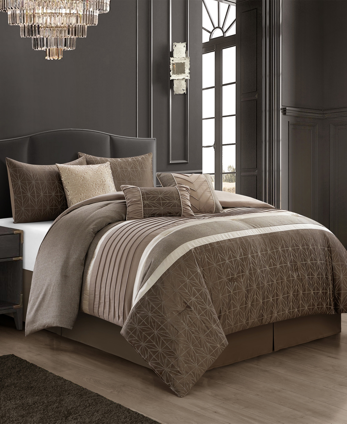 STRATFORD PARK TRINITY GEOMETRIC 7-PC. COMFORTER SET, QUEEN 