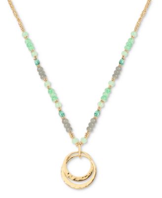 Style & Co - Gold-Tone Green Beaded Circular Pendant 36" Long Necklace