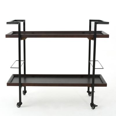 Modern Industrial Bar Cart w/ Shelving & Rollers