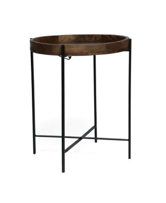 Modern Industrial Round End Table With Tray Top