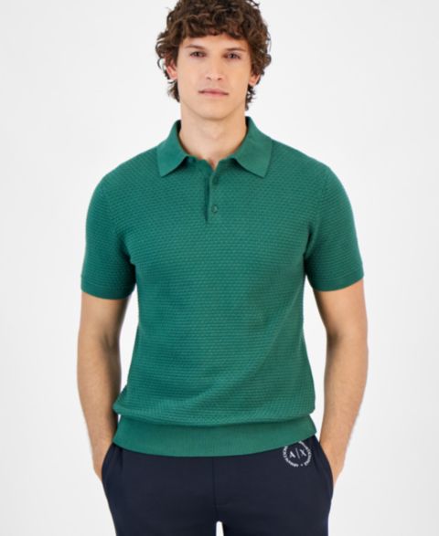 Мужское поло A|X Armani Exchange Short Sleeve Knit Polo Shirt, цвет: Тёмно-зелёный