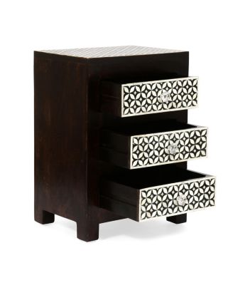 Mango Wood Bone Inlay Nightstand With 3 Drawers