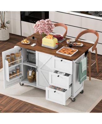 Farmhouse Storage Drop-Leaf Outlet Kitchen Island