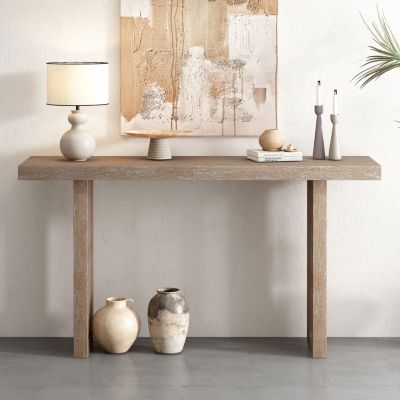 Streamdale Unique Oak Veneer Console Table with Distinctive Shapes