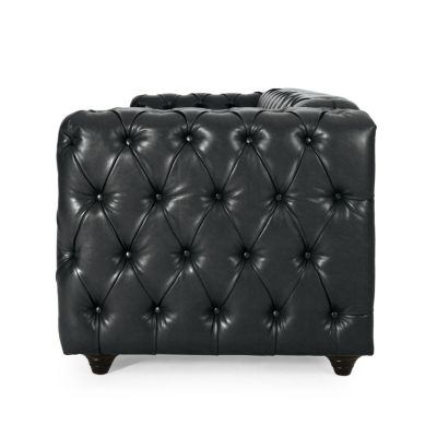 3-Seat Sofa: Button-Tufted, Solid Wood Legs, PU Fabric