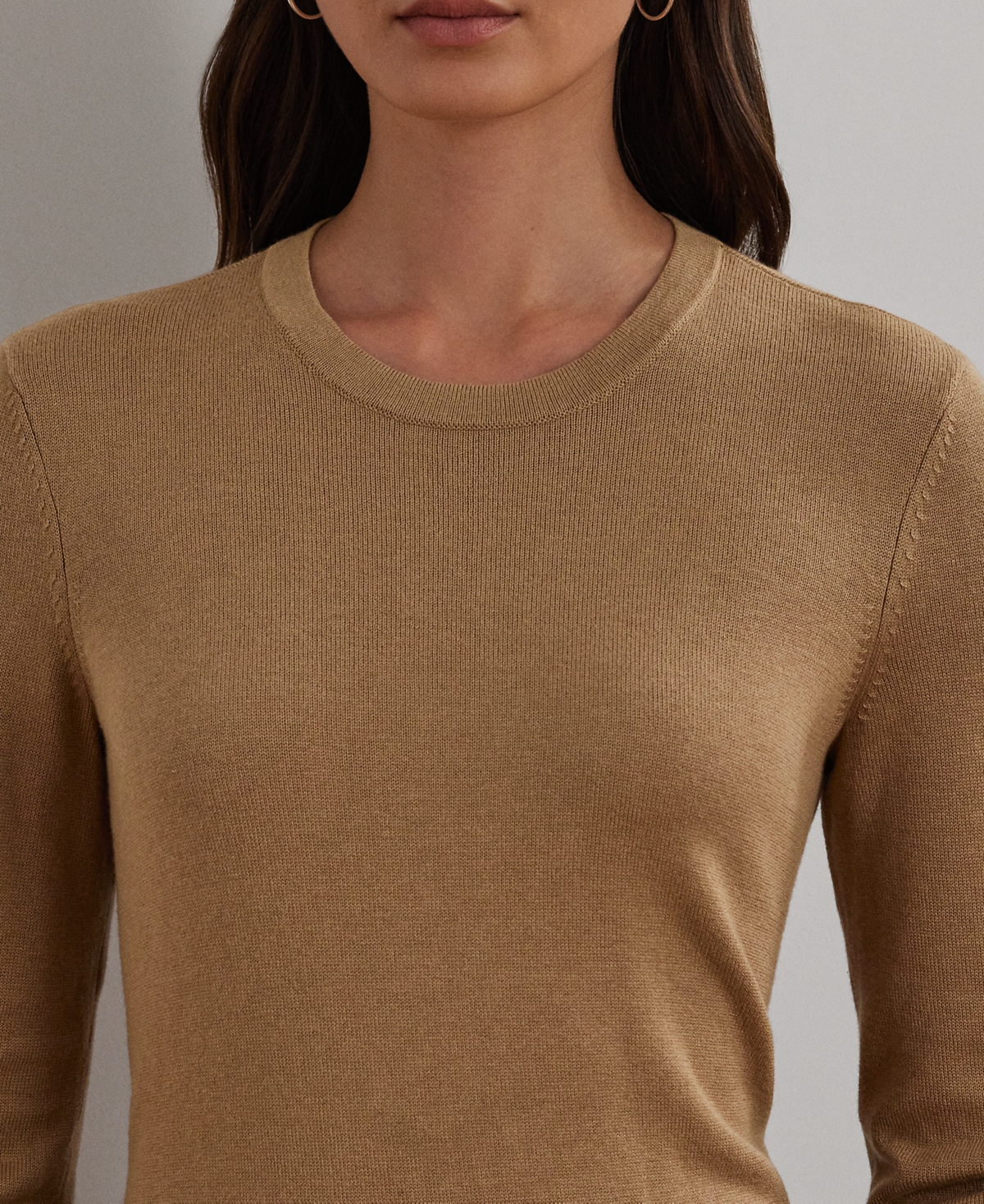 Shop Ralph Lauren Petite Cotton-blend Sweater In Classic Camel