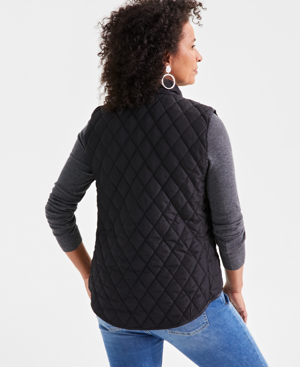 Style & Co Petite Quilted Vest, Created For Macy's In Deep Black