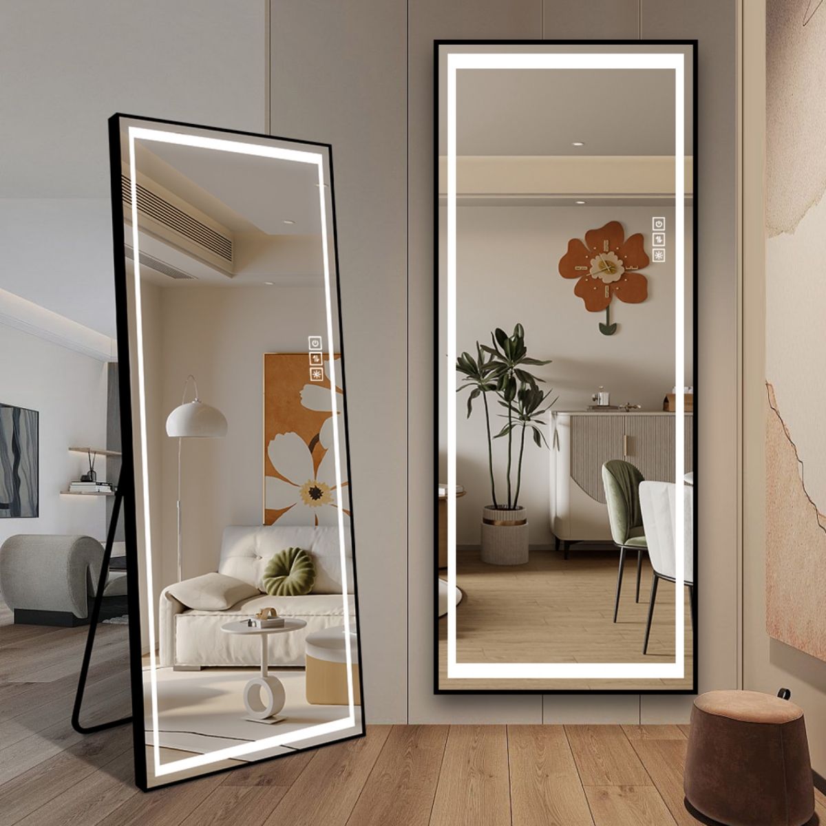 Streamdale Furniture Full-Length Led Mirror with Stand, 4mm Hd Silver Mirror