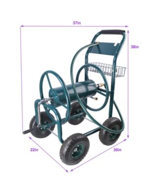 4-Wheel Garden Hose Reel Cart with Basket