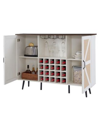 Streamdale White Faux Rattan Wine Cabinet with Wine Rack & Glass Holder