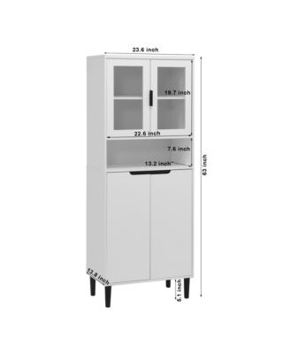 Tall Storage Cabinet with Glass Display & Doors, Modern White Cabinet