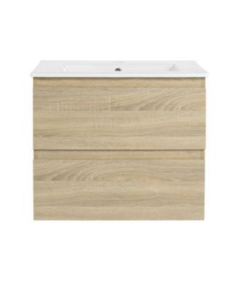 24" Wood Grain Vanity w/ Ceramic Sink & Soft-Close Drawers