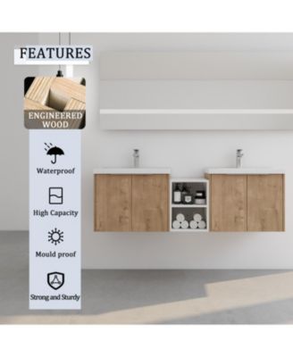 Wall Mount Vanity with Soft Close Doors, Resin Sink, Storage Shelves