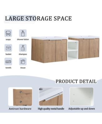 Wall Mount Vanity with Soft Close Doors, Resin Sink, Storage Shelves