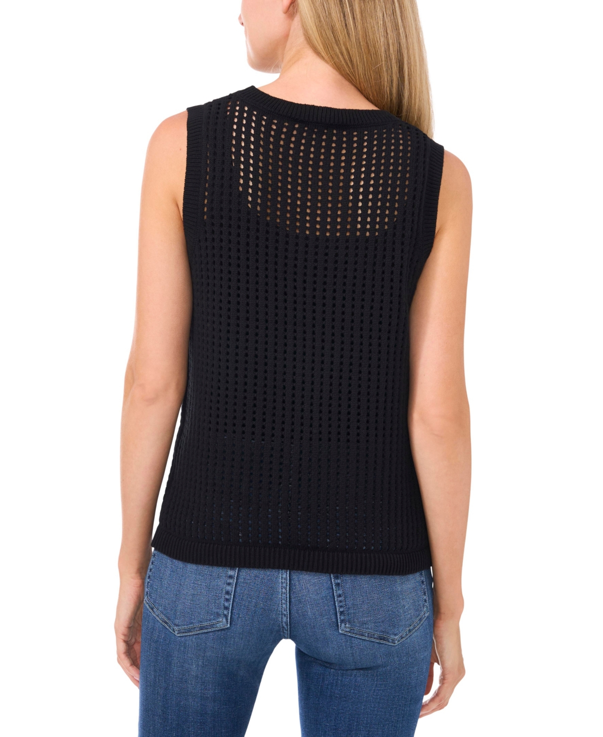 Cece Women's Allover Pointelle Stitch Sweater Tank In Rich Black