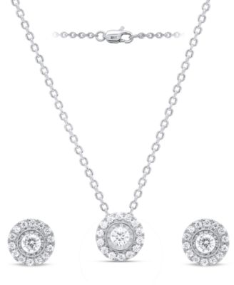Forever Grown Diamonds - 2-Pc. Set Lab Grown Diamond Halo Pendant Necklace & Matching Stud Earrings (1 ct. t.w.) in Sterling Silver or 14k Gold-Plated Sterling Silver
