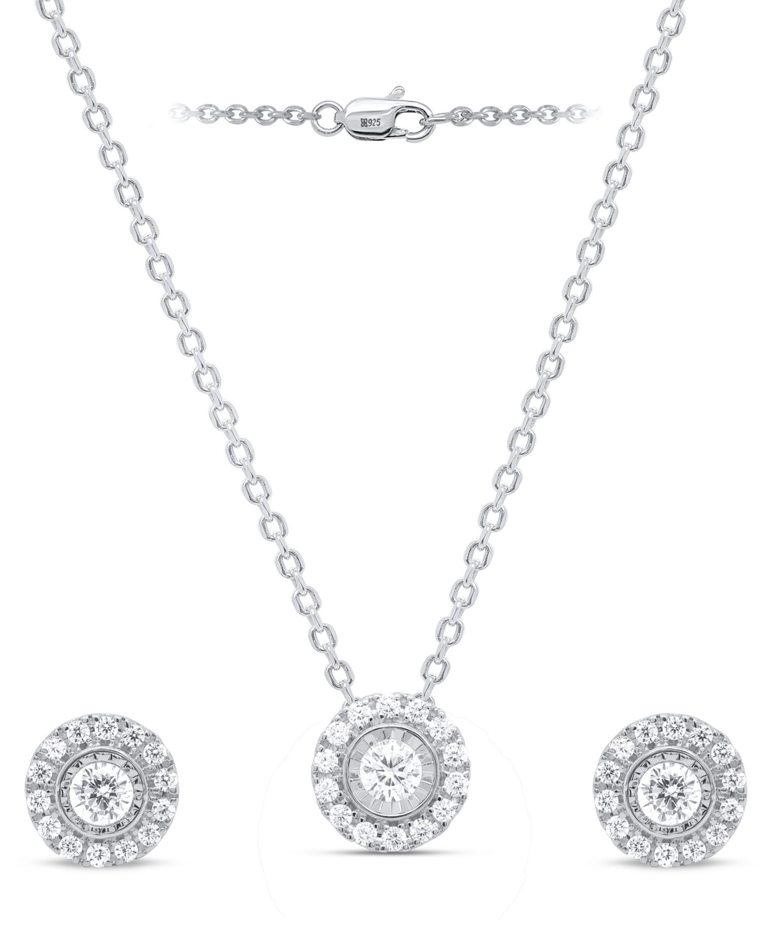 2-Pc. Set Lab Grown Diamond Halo Pendant Necklace & Matching Stud Earrings (1 ct. t.w.) in Sterling Silver or 14k Gold-Plated Sterling Silver