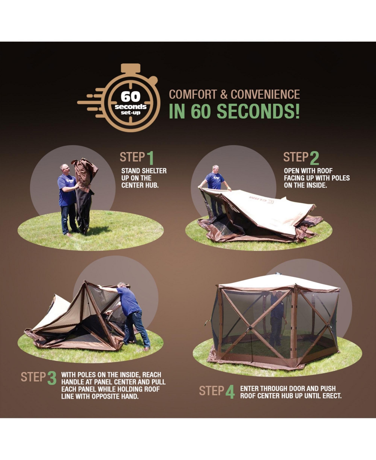 Clam Quick-Set Pavilion 12.5 x 12.5 Foot Portable Outdoor Canopy Shelter,- Brown