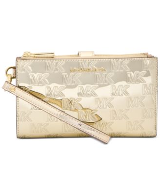 Michael Kors MK 2024 Off White Double-Zip Jet Set Travel Large Leather Wristlet