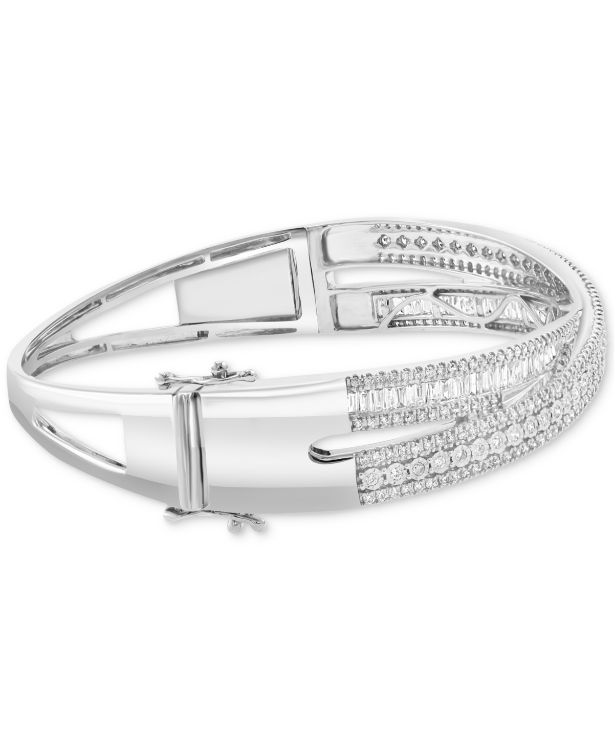 Effy Collection Effy Diamond Round & Baguette Crossover Bangle Bracelet (2-1/6 Ct. T.w.) In 14k White Gold In White Gold