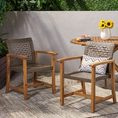 Streamdale Acacia Wood And Wicker Dining Chairs (Set Of 2)