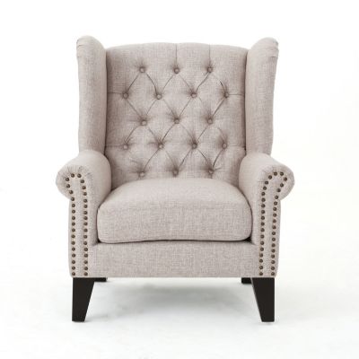 Single Piece Fabric Antique-Style Tufted Accent Chair With Decorative Trim