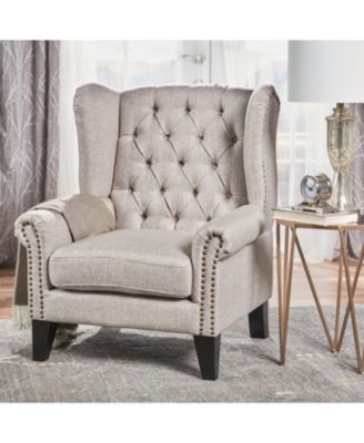 Single Piece Fabric Antique-Style Tufted Accent Chair With Decorative Trim
