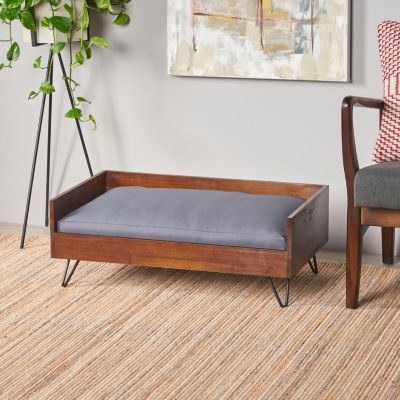 Streamdale Mid-Century Modern Pet Bed With Acacia Wood Frame And Hairpin Legs