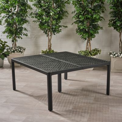 62-Inch Cast Aluminum Square Table with Woven Accents Outdoor Dining Table