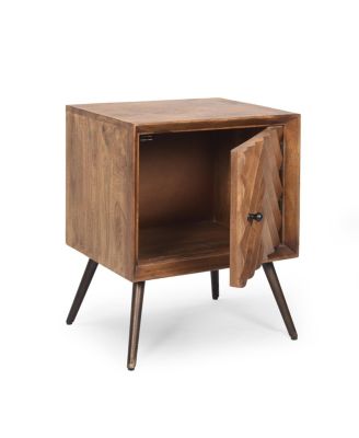 Mid-Century Modern Mango Wood Cabinet With Chevron Tile Door