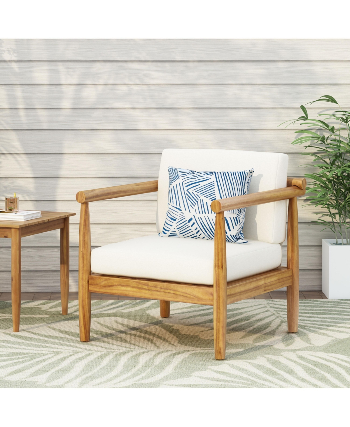 Simplie Fun Acacia Wood Club Chair With Water-Resistant Cushions