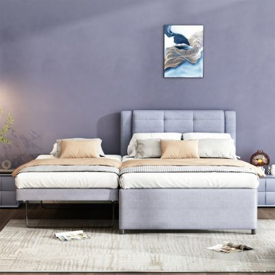 Streamdale Beige Upholstered Platform Bed with Trundle