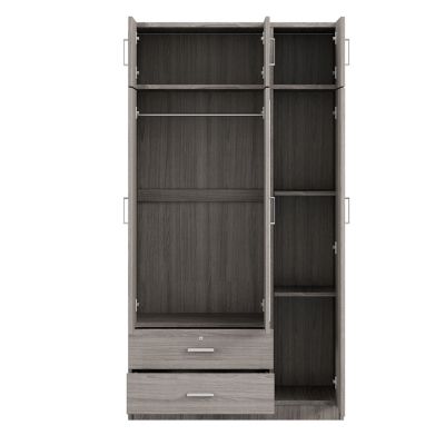 Modern 3-Door Wardrobe with Drawers, Mirror, & Cabinet