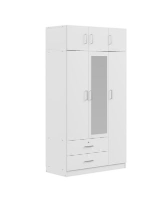 Modern 3-Door Wardrobe with Drawers, Mirror, & Cabinet