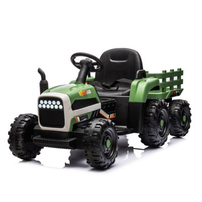 24V Electric Ride-On Tractor with Trailer, Remote Control, Music, Lights, Safety Belt