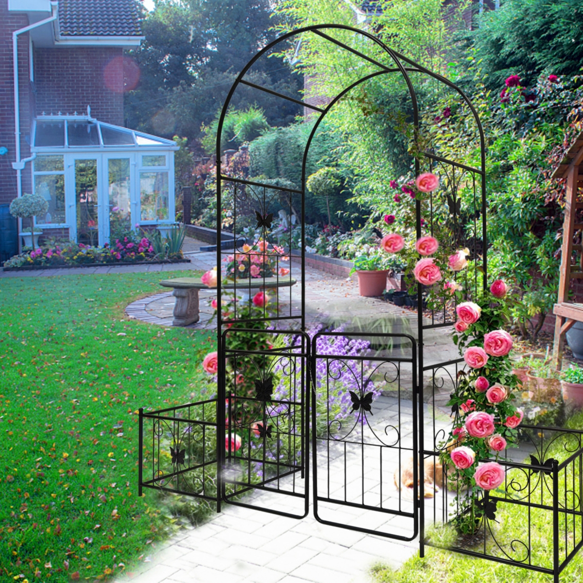 Streamdale Furniture Metal Garden Arch with Gate: 86.6