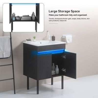 Modern 30" Bathroom Vanity with Radar Light, Storage, Metal Legs