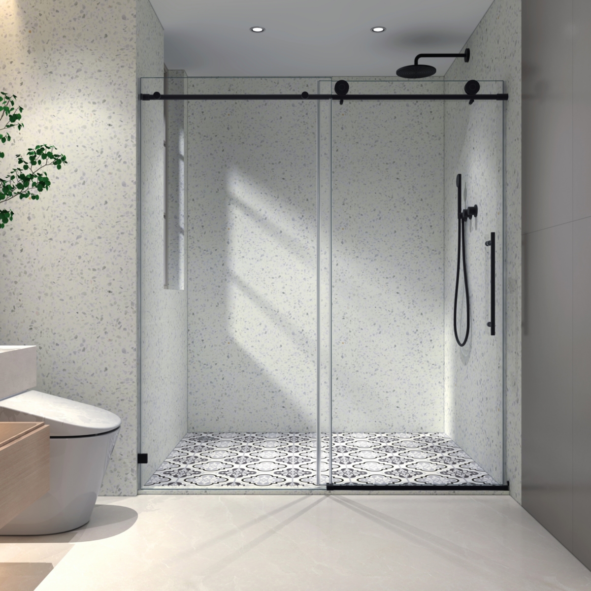 Matte Black Frameless Shower Door with Soft-Close, 5/16&#x22; Tempered Glass - Matte black