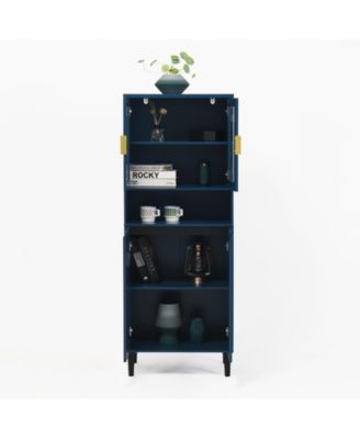 Tall Storage Cabinet with Glass Display & Doors, Modern Cabinet