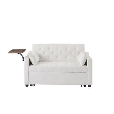 Streamdale Cream Velvet Sofa Bed with Adjustable Positions