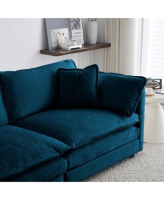 Modular Sectional Sofa with Reversible Ottoman, Blue Chenille