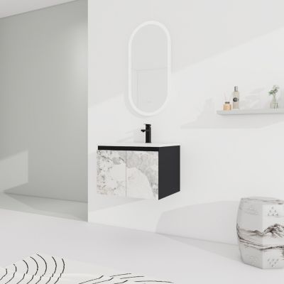 Wall-Mounted Bathroom Vanity with Ceramic Sink & Soft-Close Doors