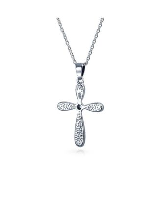 Religious Faith Hope Love CZ Accent Created Blue Synthetic Opal Cross Pendant Necklace Sterling Silver
