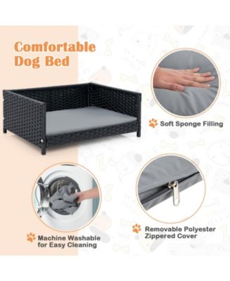 Rattan Dog Bed with Waterproof Soft Cushion for Medium Small Dogs Cats-Grey