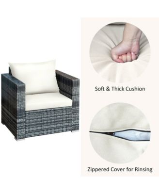 3 Pieces Patio Rattan Furniture Bistro Sofa Set with Cushioned